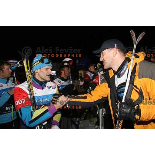 Frommelt and Kosir after second run of HIT Ski Legends Challenge Race in Kranjska gora, Slovenia hosted by Jure Kosir
