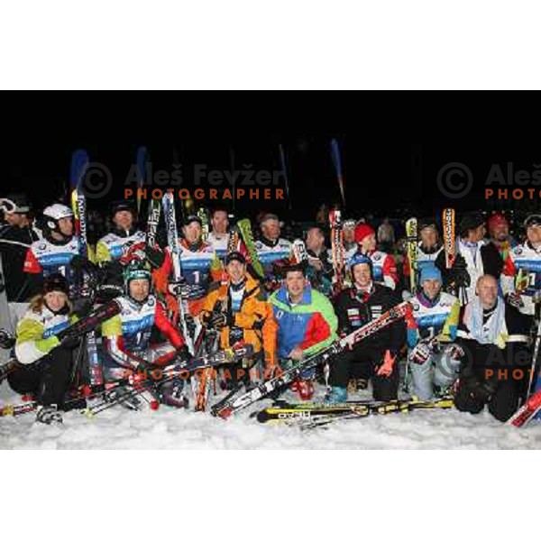 Sli legends pose together after second run of HIT Ski Legends Challenge Race in Kranjska gora, Slovenia hosted by Jure Kosir