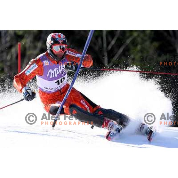 Aksel Lund Svindal during first run of FIS Vitranc world cup slalom race in Kranjska Gora, Slovenia