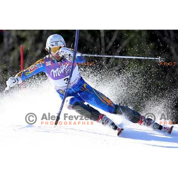 Markus Larsson during first run of FIS Vitranc world cup slalom race in Kranjska Gora, Slovenia