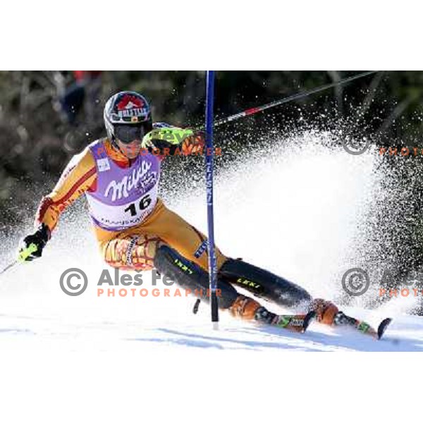 Michael Janyk during first run of FIS Vitranc world cup slalom race in Kranjska Gora, Slovenia