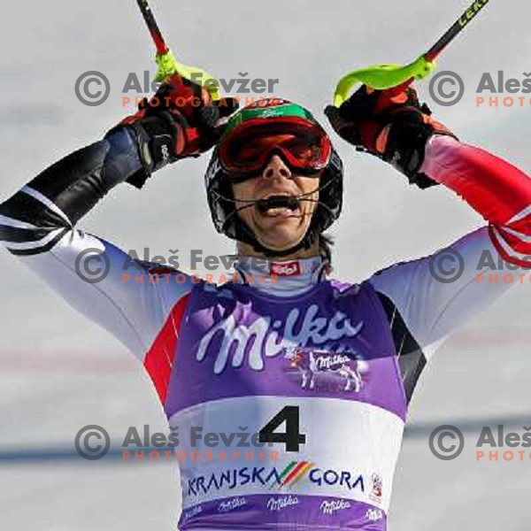 Mario Matt Winning in second run of FIS Vitranc world cup slalom race in Kranjska Gora, Slovenia