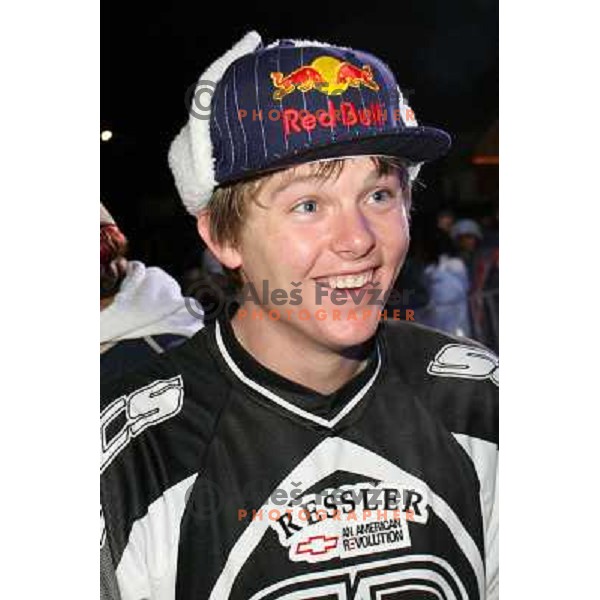 Heath Frisby at Red Bull snowmobile show HIT Ski Legends Challenge Race in Kranjska gora, Slovenia hosted by Jure Kosir