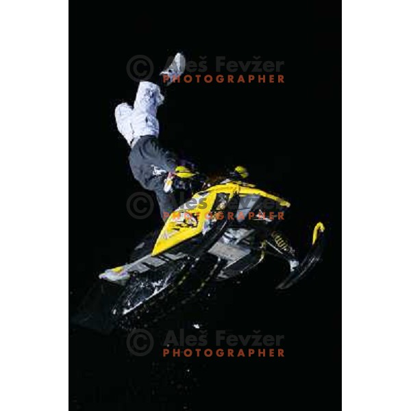 Heath Frisby at Red Bull snowmobile show at HIT Ski Legends Challenge Race in Kranjska gora, Slovenia hosted by Jure Kosir