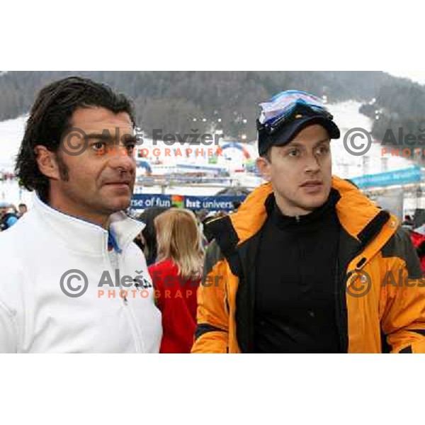Alberto Tomba and Jure Kosir among Ski racers and VIP skiers in hotel Larix before the start second HIT Ski Legends Race in Kranjska gora, Slovenia