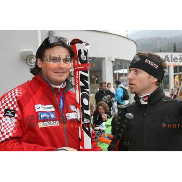 Peter Pen and Rene Mlekuz among Ski racers and VIP skiers in hotel Larix before the start second HIT Ski Legends Race in Kranjska gora, Slovenia