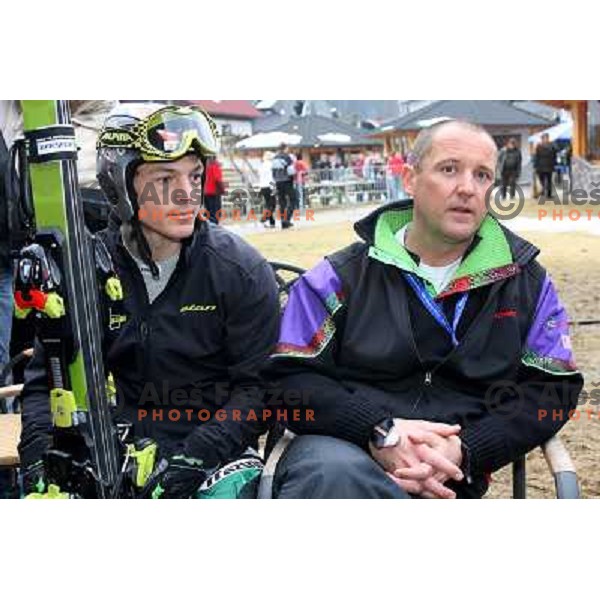 Jernej Koblar and Tomaz Cizman among Ski racers and VIP skiers in hotel Larix before the start second HIT Ski Legends Race in Kranjska gora, Slovenia
