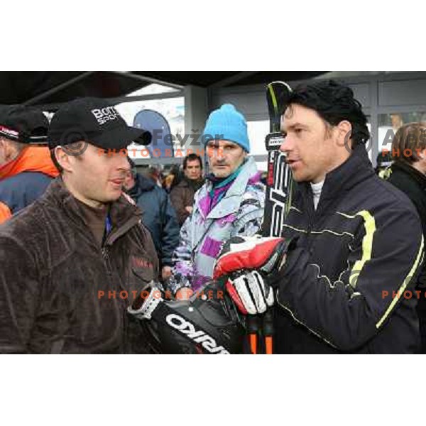 Jean Pierre Vidal (left), Paul Frommelt and Christian Mayer among Ski racers and VIP skiers in hotel Larix before the start second HIT Ski Legends Race in Kranjska gora, Slovenia