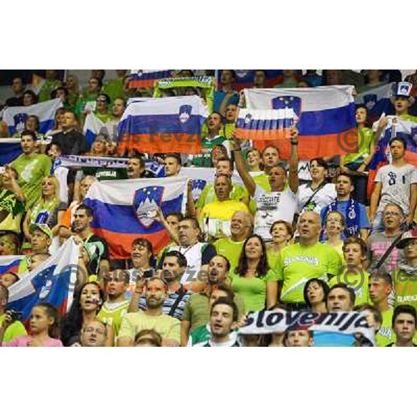 Fans of Slovenia in action during basketball match Slovenia-Spain in Preliminary round group C at EuroBasket 2013, played in Arena Zlatorog, Celje, Slovenia on September 5, 2013 