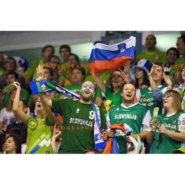 Fans of Slovenia in action during basketball match Slovenia-Spain in Preliminary round group C at EuroBasket 2013, played in Arena Zlatorog, Celje, Slovenia on September 5, 2013 