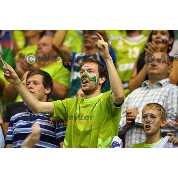Fans of Slovenia in action during basketball match Slovenia-Spain in Preliminary round group C at EuroBasket 2013, played in Arena Zlatorog, Celje, Slovenia on September 5, 2013 
