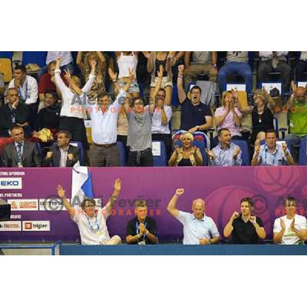 Borut Pahor and Fans of Slovenia in action during basketball match Slovenia-Spain in Preliminary round group C at EuroBasket 2013, played in Arena Zlatorog, Celje, Slovenia on September 5, 2013 