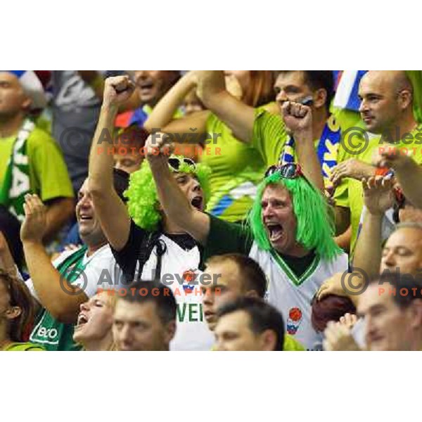 Fans of Slovenia in action during basketball match Slovenia-Spain in Preliminary round group C at EuroBasket 2013, played in Arena Zlatorog, Celje, Slovenia on September 5, 2013 