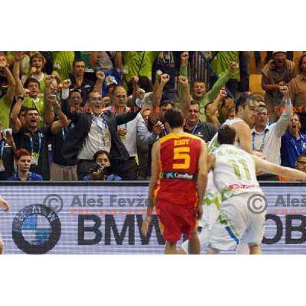Matej Avanzo and Fans of Slovenia in action during basketball match Slovenia-Spain in Preliminary round group C at EuroBasket 2013, played in Arena Zlatorog, Celje, Slovenia on September 5, 2013 