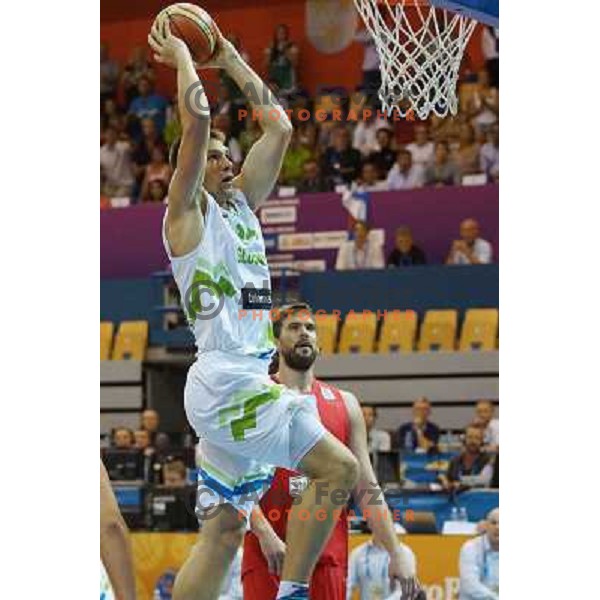 Gasper Vidmar of Slovenia in action during basketball match Slovenia-Spain in Preliminary round group C at EuroBasket 2013, played in Arena Zlatorog, Celje, Slovenia on September 5, 2013 