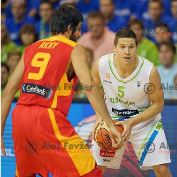 Jaka Lakovic of Slovenia in action during basketball match Slovenia-Spain in Preliminary round group C at EuroBasket 2013, played in Arena Zlatorog, Celje, Slovenia on September 5, 2013 