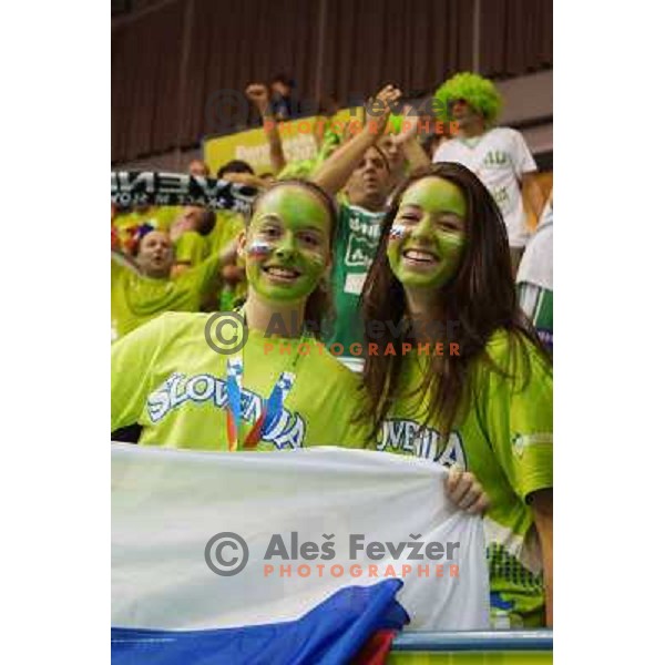 Fans of Slovenia in action during basketball match Slovenia-Spain in Preliminary round group C at EuroBasket 2013, played in Arena Zlatorog, Celje, Slovenia on September 5, 2013 