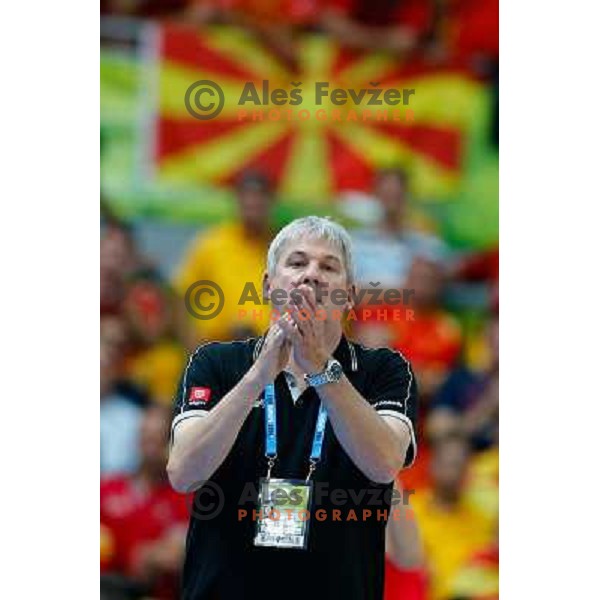Ales Pipan, head coach of Macedonia during basketball match Serbia and Macedonia in Preliminary round group B at EuroBasket 2013, played in Arena Podmezakla on September 6th, Jesenice, Slovenia 