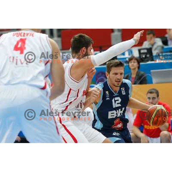 Mirza Teletovic of Bosnia and Herzegovina during basketball match between Montenegro and Bosnia and Hercegovina in Preliminary round group B at EuroBasket 2013, played in Arena Podmezakla on September 6th, Jesenice, Slovenia 