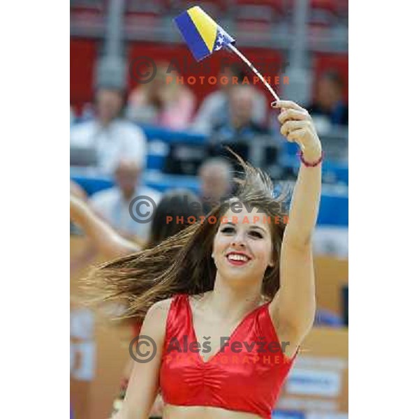 Cheerleader during basketball match between Montenegro and Bosnia and Hercegovina in Preliminary round group B at EuroBasket 2013, played in Arena Podmezakla on September 6th, Jesenice, Slovenia 