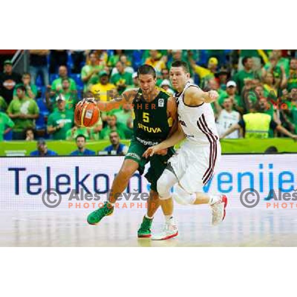 Mantas Kalnietis of Lithuania during basketball match between Latvia and Lithuania in Preliminary round group B at EuroBasket 2013, played in Arena Podmezakla on September 6th, Jesenice, Slovenia 
