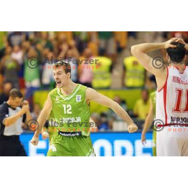 Zoran Dragic and Slovenia players celebrate victoy at basketball match Slovenia-Georgia in Preliminary Round Group C of Eurobasket 2013, played at Arena Zllatorog, Celje, Slovenia on September 7, 2013 