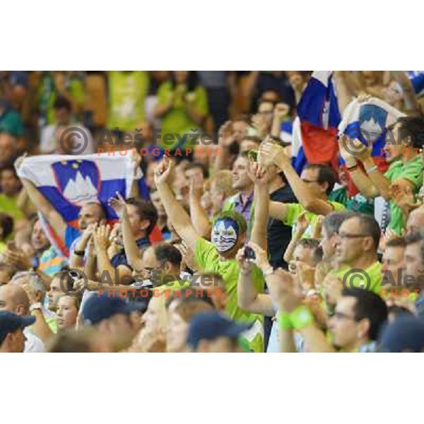 Zoran Dragic and Slovenia players celebrate victoy at basketball match Slovenia-Georgia in Preliminary Round Group C of Eurobasket 2013, played at Arena Zllatorog, Celje, Slovenia on September 7, 2013 