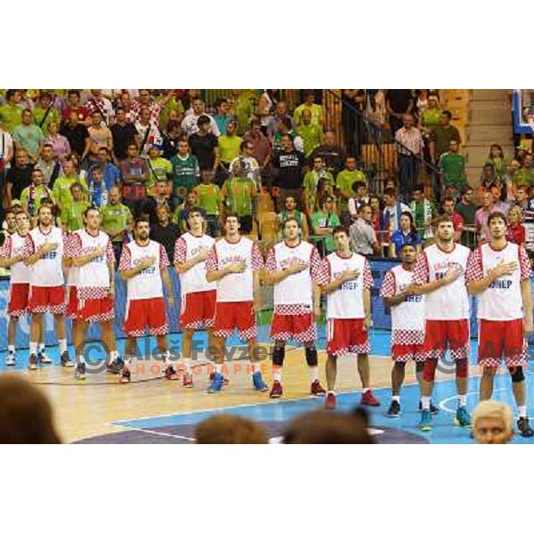 Team of Croatia before basketball match Slovenia vs Croatia in preliminary round group C of Eurobasket 2013, played in Arena Zlatorog in Celje, Slovenia on September 8, 2013 