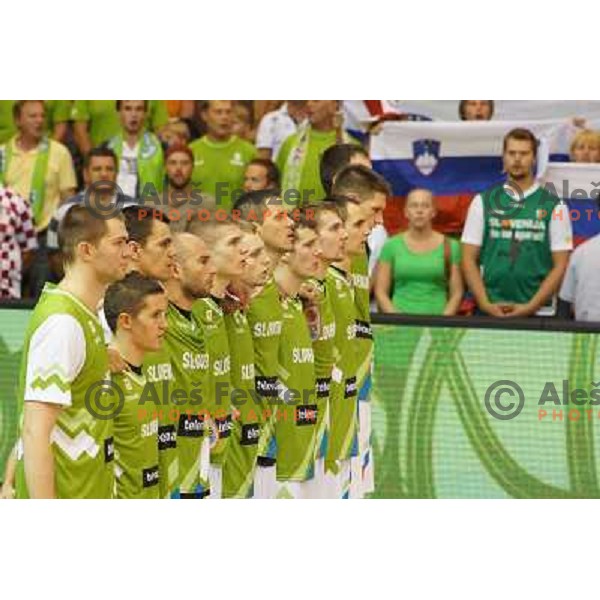 Team of Slovenia before basketball match Slovenia vs Croatia in preliminary round group C of Eurobasket 2013, played in Arena Zlatorog in Celje, Slovenia on September 8, 2013 