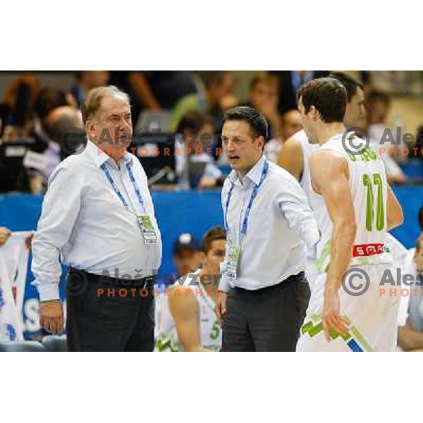 Bozidar Maljkovic, Aleksander Sekulic of Slovenia in action during basketball match Slovenia-Croatia in preliminary round group C of Eurobasket 2013, played in Arena Zlatorog in Celje, Slovenia on September 8, 2013 