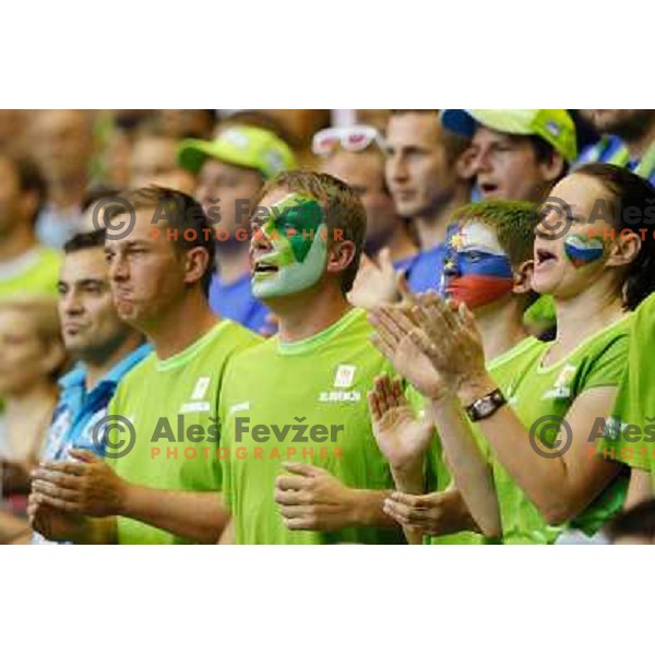 Fans of Slovenia in action during basketball match Slovenia-Croatia in preliminary round group C of Eurobasket 2013, played in Arena Zlatorog in Celje, Slovenia on September 8, 2013 