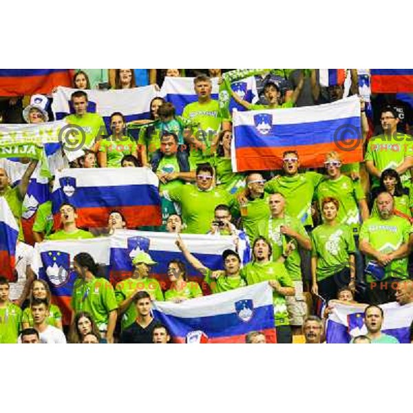 Fans of Slovenia in action during basketball match Slovenia-Croatia in preliminary round group C of Eurobasket 2013, played in Arena Zlatorog in Celje, Slovenia on September 8, 2013 