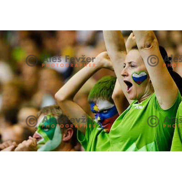 Fans of Slovenia in action during basketball match Slovenia-Croatia in preliminary round group C of Eurobasket 2013, played in Arena Zlatorog in Celje, Slovenia on September 8, 2013 