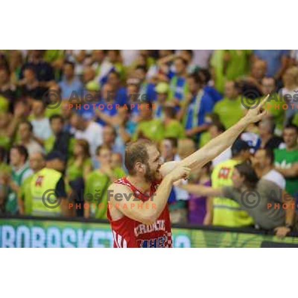 Luka Zoric of Croatia celebrates victory at basketball match Slovenia vs Croatia in preliminary round group C of Eurobasket 2013, played in Arena Zlatorog in Celje, Slovenia on September 8, 2013 