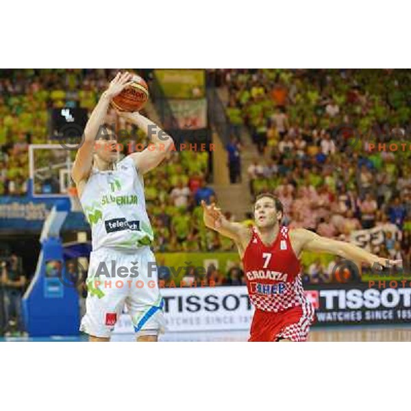 Bojan Bogdanovic of Croatia and Goran Dragic of Slovenia at basketball match Slovenia vs Croatia in preliminary round group C of Eurobasket 2013, played in Arena Zlatorog in Celje, Slovenia on September 8, 2013 