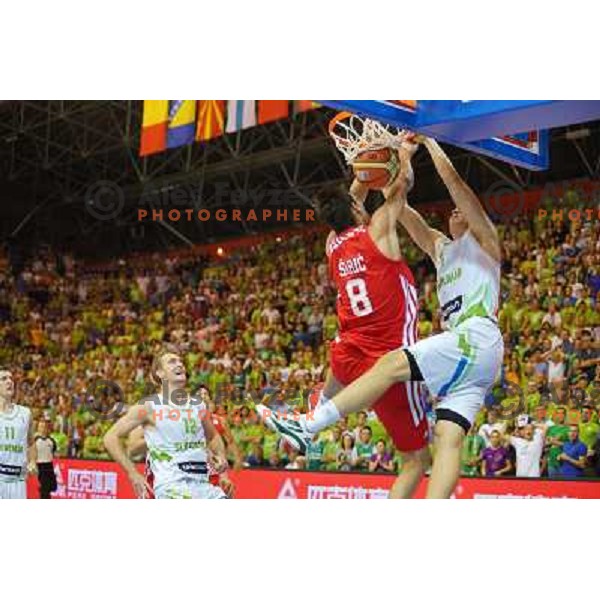 Zoran Dragic and Edo Muric of Slovenia at basketball match Slovenia vs Croatia in preliminary round group C of Eurobasket 2013, played in Arena Zlatorog in Celje, Slovenia on September 8, 2013 