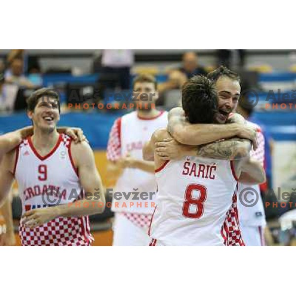 Players of Croatia celebrate victory at basketball match Czech Republic vs Croatia in preliminary round group C of Eurobasket 2013, played in Arena Zlatorog in Celje, Slovenia on September 9, 2013 