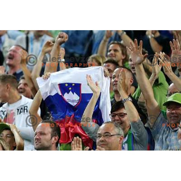 Fans of Slovenia celebrate victory at basketball match Slovenia-Italy in second round group F of Eurobasket 2013, played in Arena Stozice in Ljubljana, Slovenia on September 12, 2013 