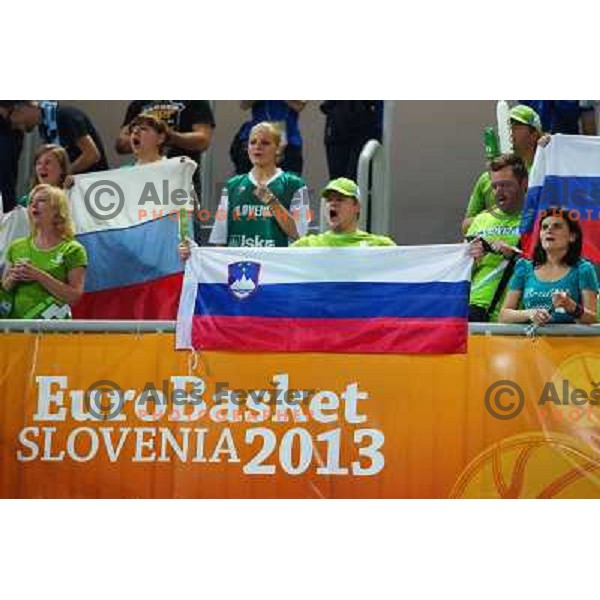 Fans of Slovenia in action during basketball match Slovenia-Italy in second round group F of Eurobasket 2013, played in Arena Stozice in Ljubljana, Slovenia on September 12, 2013 