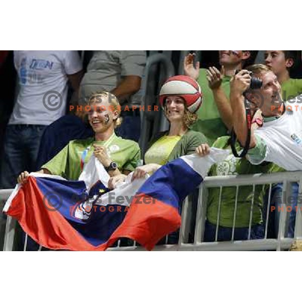Fans of Slovenia in action during basketball match Slovenia-Italy in second round group F of Eurobasket 2013, played in Arena Stozice in Ljubljana, Slovenia on September 12, 2013 