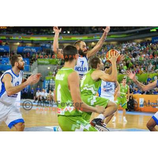 Domen Lorbek of Slovenia in action during basketball match Slovenia-Greece in second round group F of Eurobasket 2013, played in Arena Stozice in Ljubljana, Slovenia on September 14, 2013 