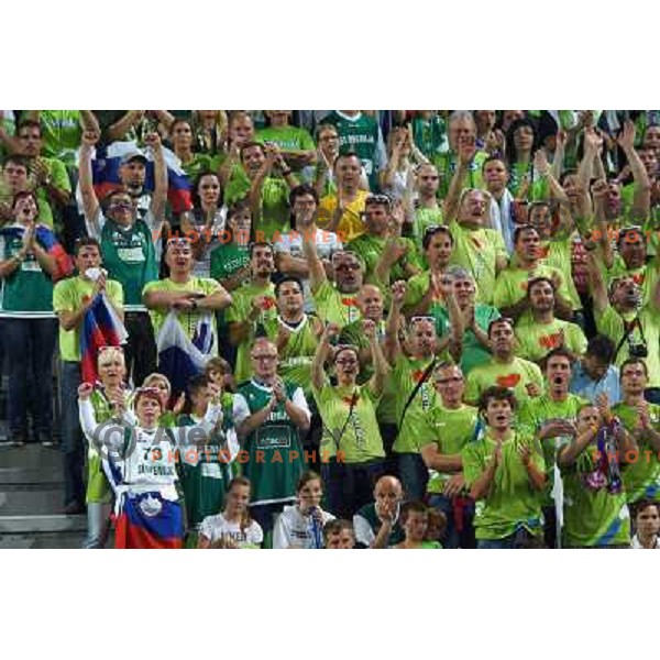 Fans of Slovenia in action during basketball match Slovenia-Greece in second round group F of Eurobasket 2013, played in Arena Stozice in Ljubljana, Slovenia on September 14, 2013 
