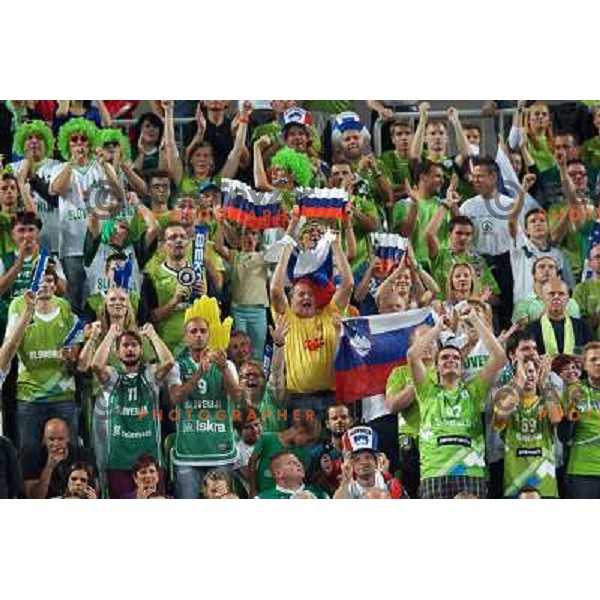 Fans of Slovenia in action during basketball match Slovenia-Greece in second round group F of Eurobasket 2013, played in Arena Stozice in Ljubljana, Slovenia on September 14, 2013 