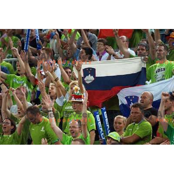 Fans of Slovenia in action during basketball match Slovenia-Greece in second round group F of Eurobasket 2013, played in Arena Stozice in Ljubljana, Slovenia on September 14, 2013 