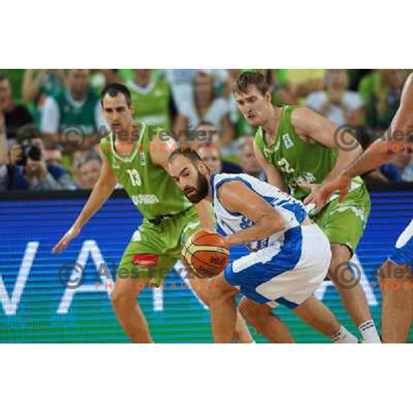 Zoran Dragic of Slovenia in action during basketball match Slovenia-Greece in second round group F of Eurobasket 2013, played in Arena Stozice in Ljubljana, Slovenia on September 14, 2013 