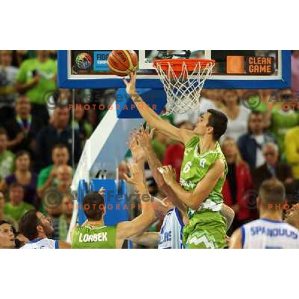 Jure Balazic of Slovenia in action during basketball match Slovenia-Greece in second round group F of Eurobasket 2013, played in Arena Stozice in Ljubljana, Slovenia on September 14, 2013 