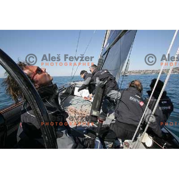 Team 44 first with Black Beauty (RC 44 yacht by Russell Coutts) first time on the water in Portorose, Slovenia