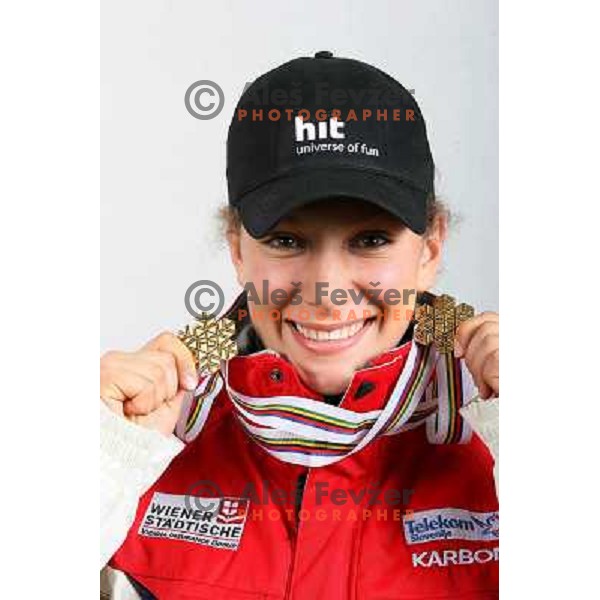 Ilka Stuhec with medals from World Ski Junior Championships in Flachau, Austria March 12,2007