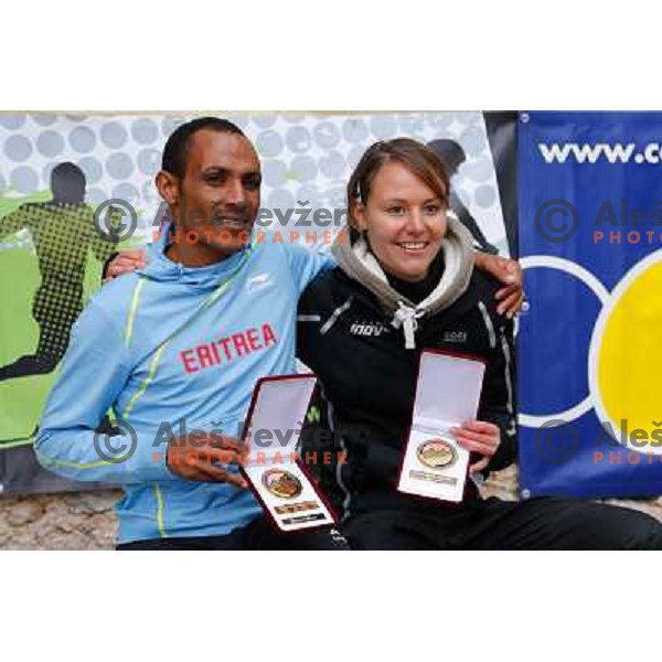 Yossief Teklay, man\'s winner and Mateja Kosovelj during 34. Smarna gora mountain race, WMRA Grand Prix- Final on October 5, 2013 in Ljubljana, Slovenija 
