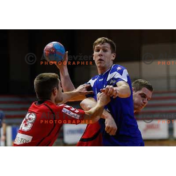 Lucijan Fizuleto of Sevnica in action during handball match between RD Slovan and RK Sevnica, played in Kodeljevo Hall, Ljubljana, Slovenia on October 5, 2013 